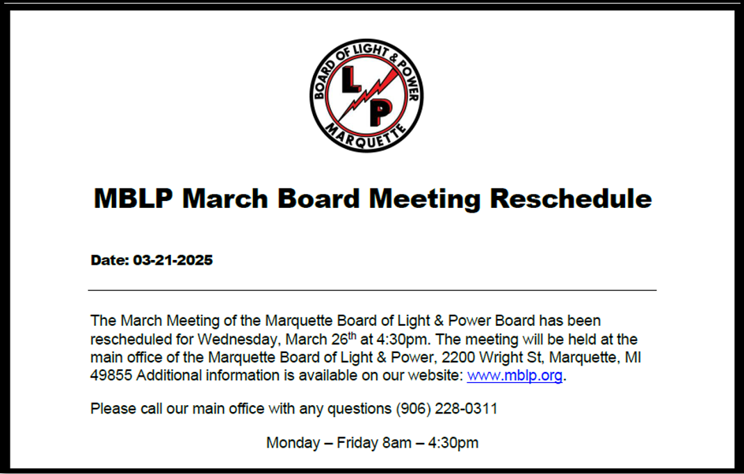 March Board Meeting Reschedule
