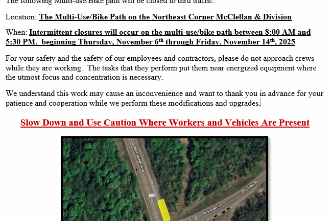 Multi-use/ Bike Path CLOSURE ANNOUNCEMENT