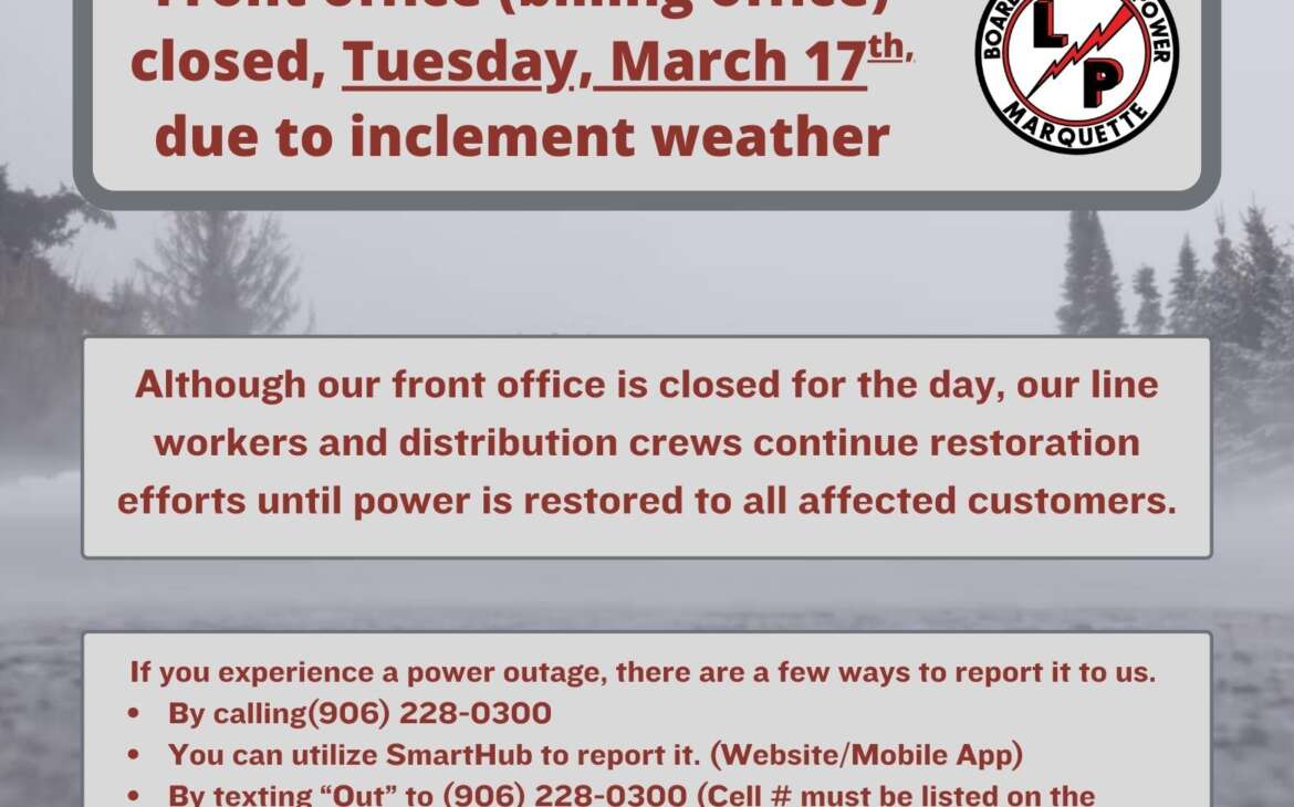 Billing office closed – Tuesday, March 17th, 2026