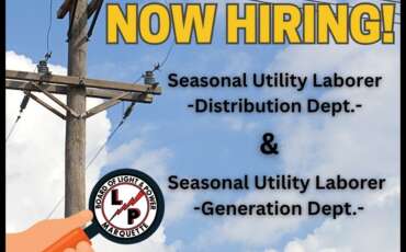 Now Hiring – Seasonal Utility Laborer – Dist & Generation Department
