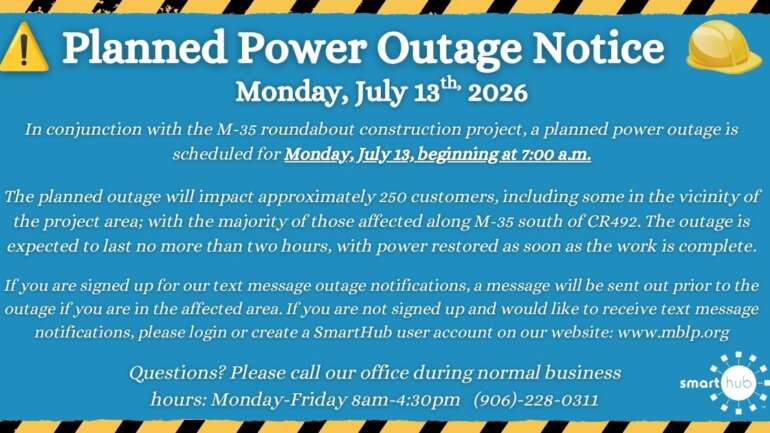 Planned Power Outage Notice – Monday, July 13th