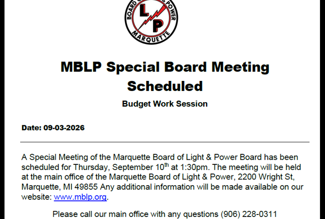 Special Board Meeting Scheduled – 09/10/26 – 1:30pm – Budget Work Session